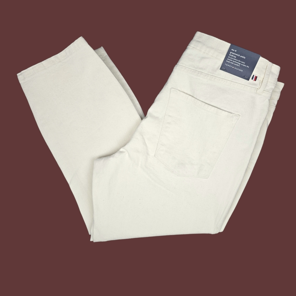 Tommy Hilfiger Womens Ivory Greenwich Ankle Cropped Denim Jeans Size 18 NWT
